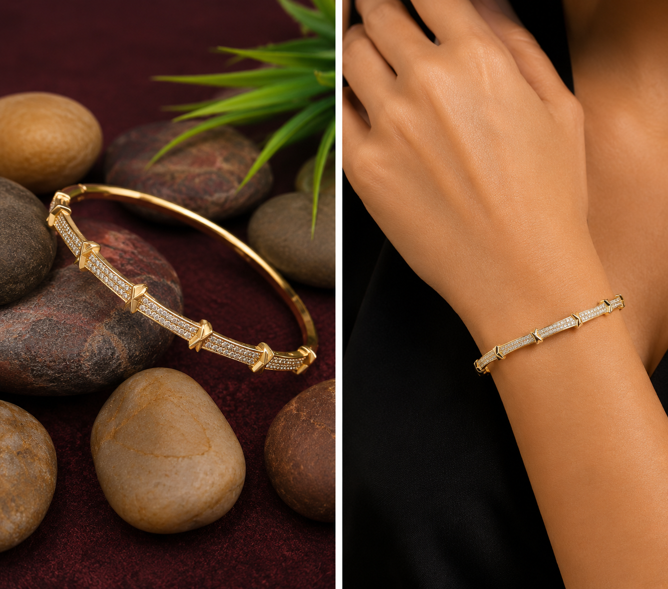 Golden Crystal Interlace Statement Cuff Bracelet