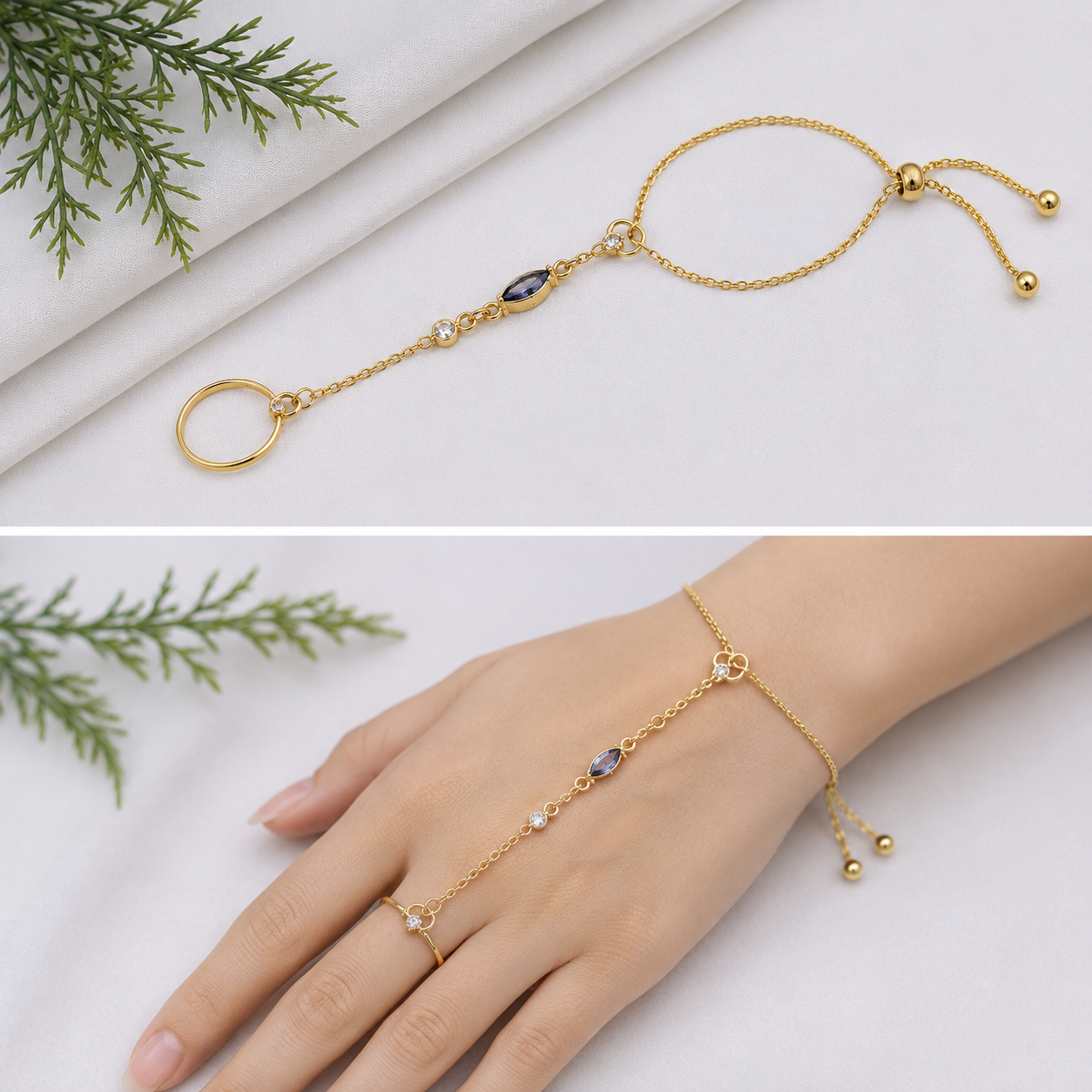 Tulip Hand Bracelet – Gold Plated with Multi-Color Cubic Zirconia
