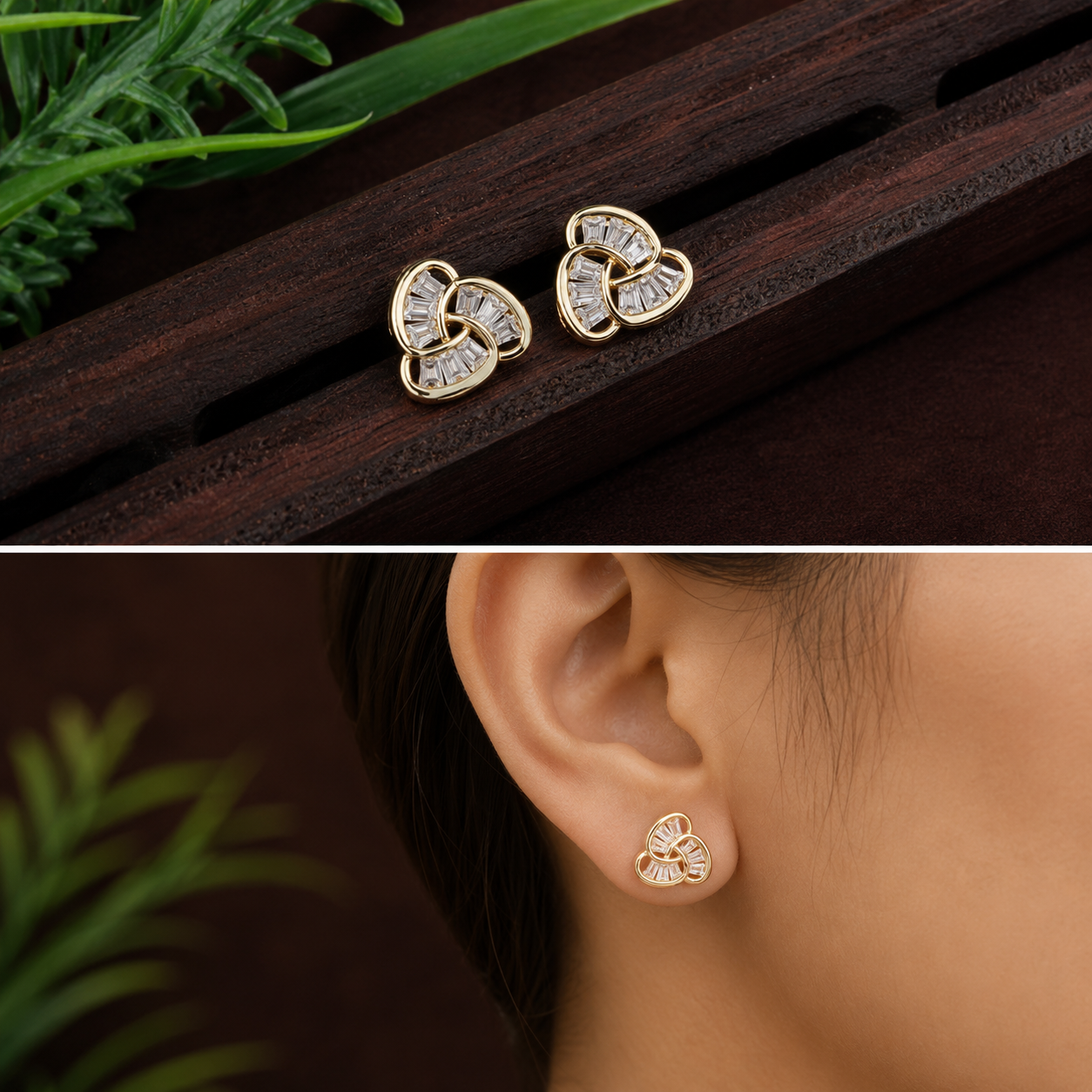 Korean Gold Plated Baguette Knot Stud Earrings