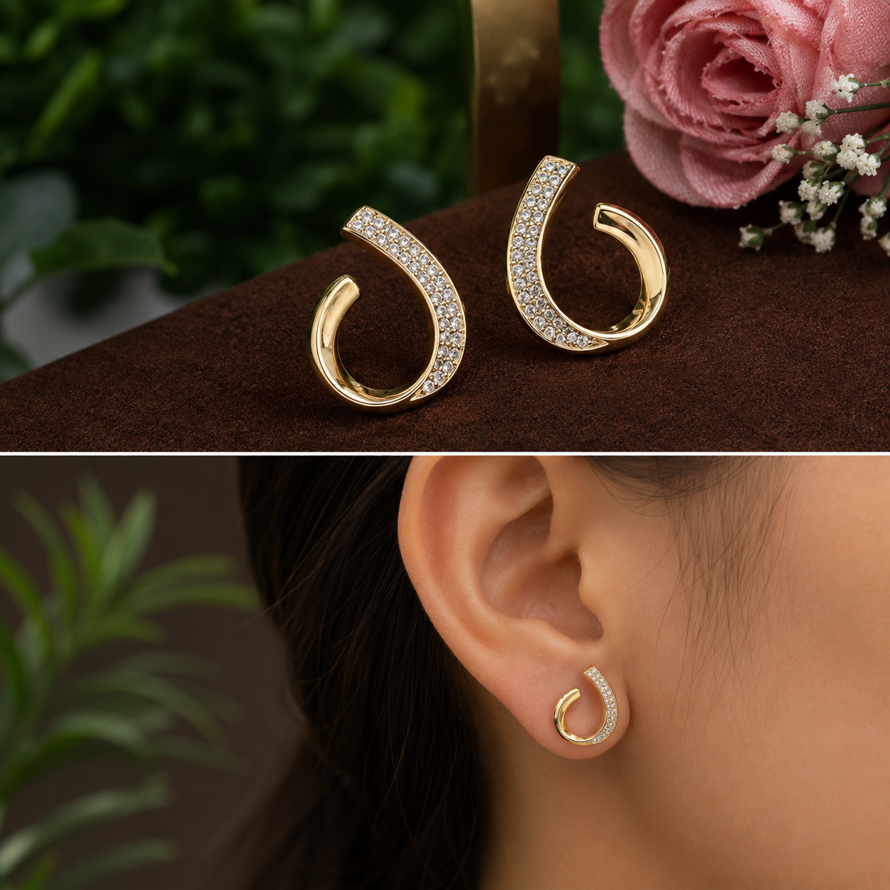 Korean Gold Plated Exist Hoop Earrings – CZ Horseshoe Hoops