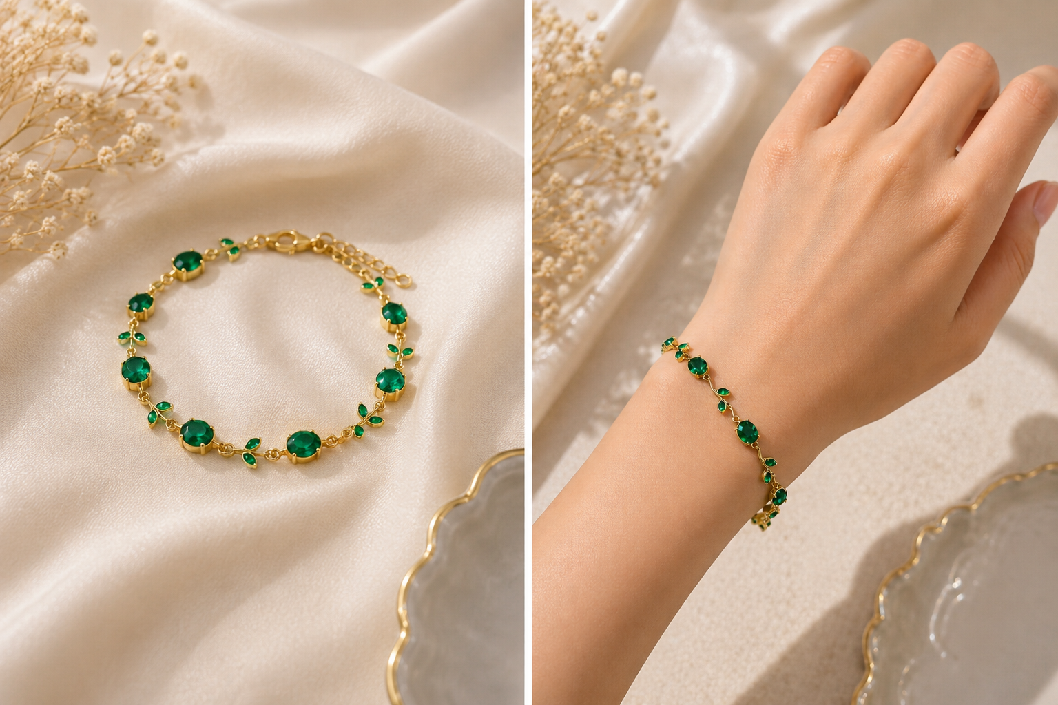 Tulip Green Stone Anti-Tarnish Bracelet for Women