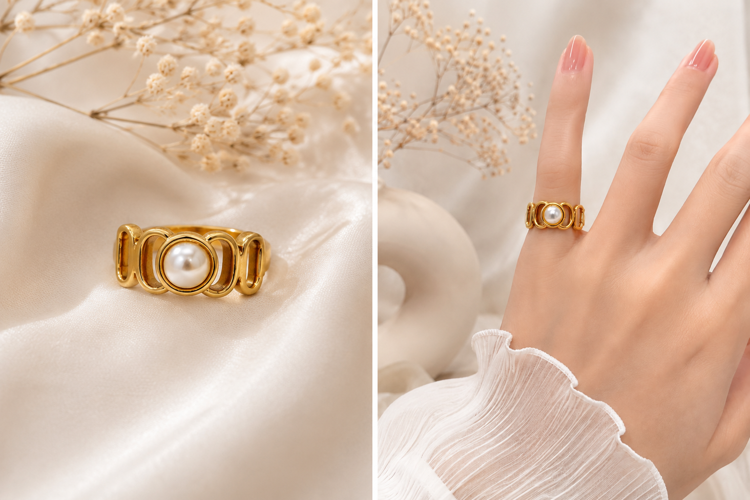 Pearl Luxe Gold Ring – Adjustable Statement Ring