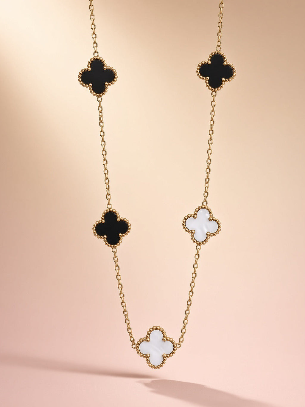 Noir & Pearl Clover Charm Necklace