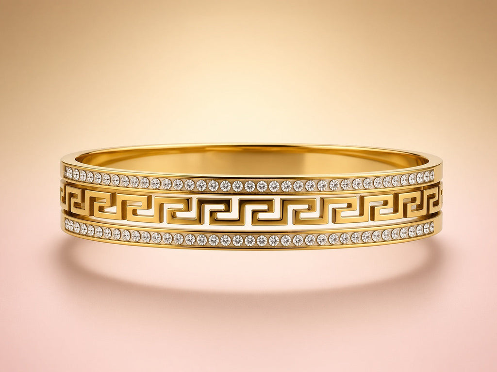 Classic Greek Key Crystal Bangle