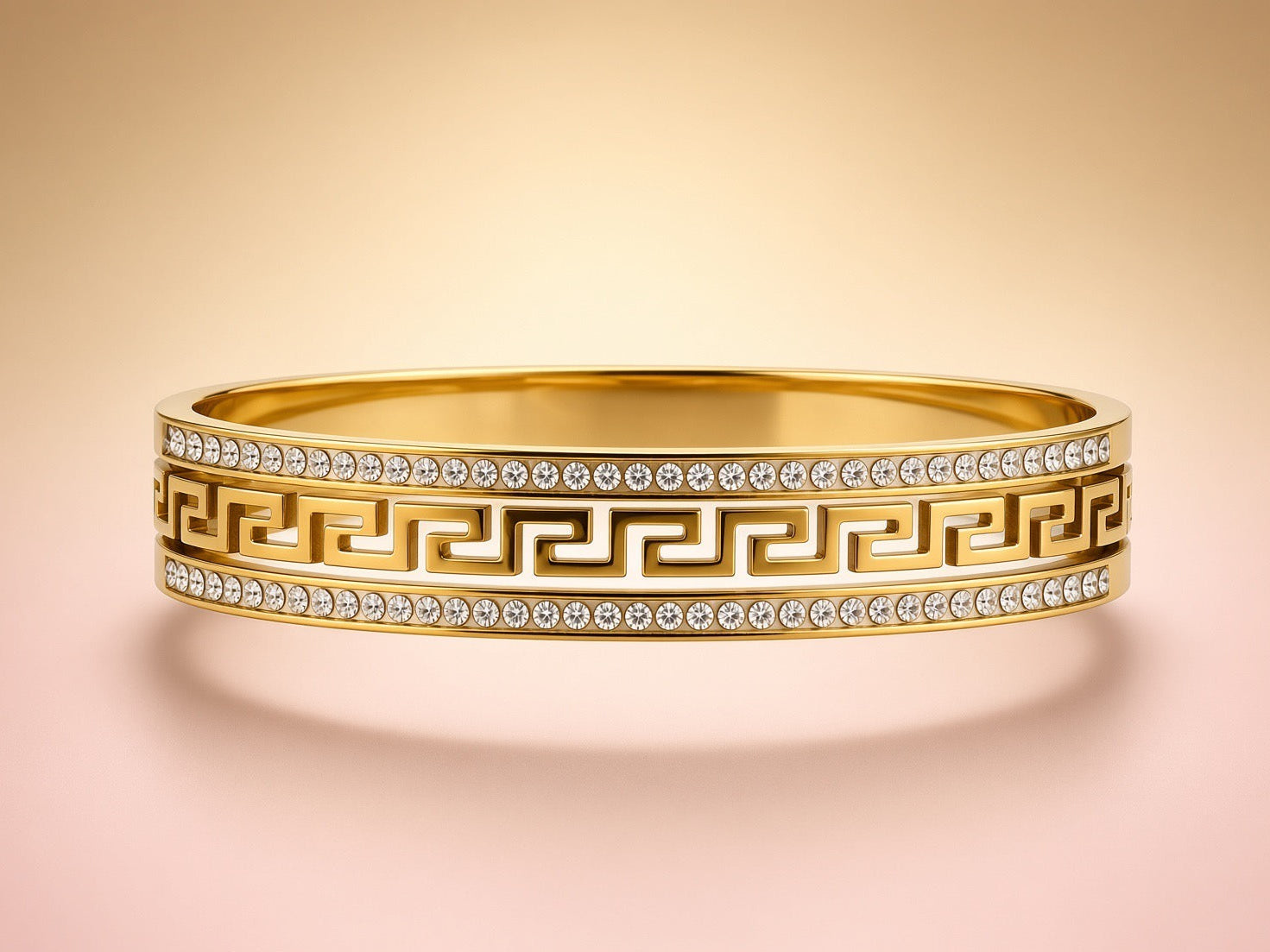 Classic Greek Key Crystal Bangle