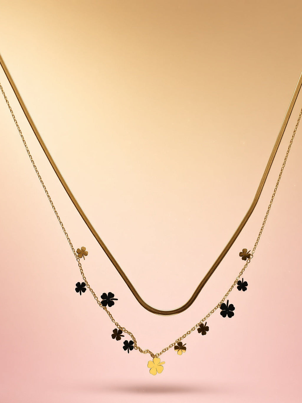 Black & Gold Clover Layered Necklace