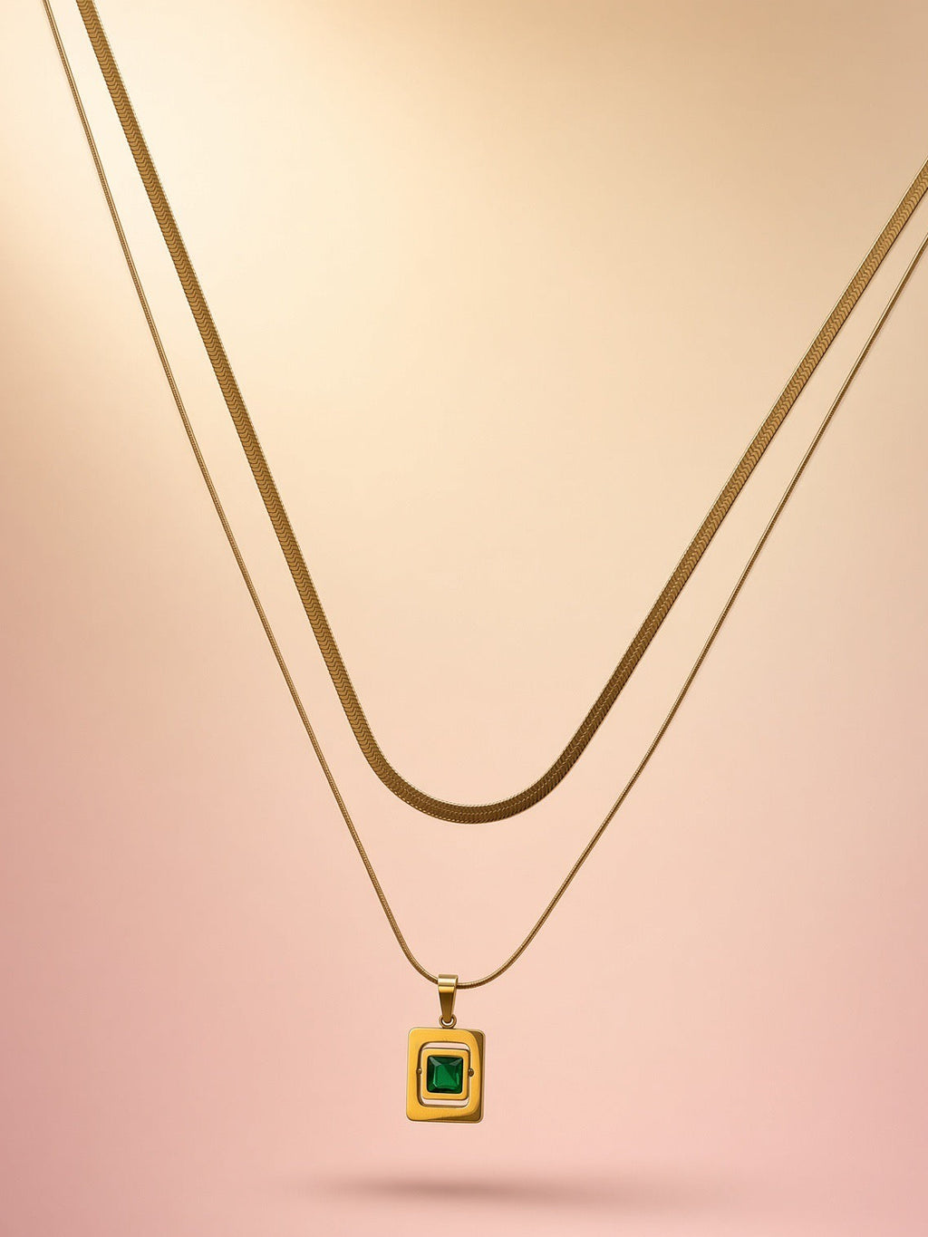 Emerald Square Layered Necklace