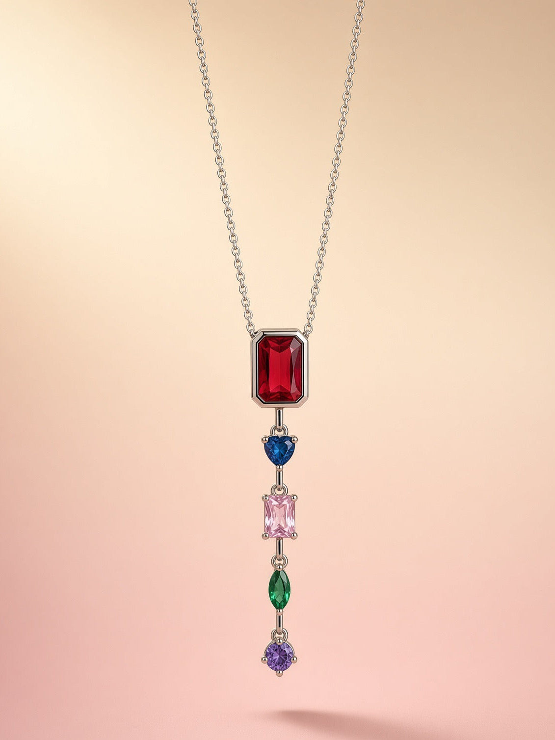 Ruby & Sapphire Multicolor Gemstone Pendant Necklace Silver