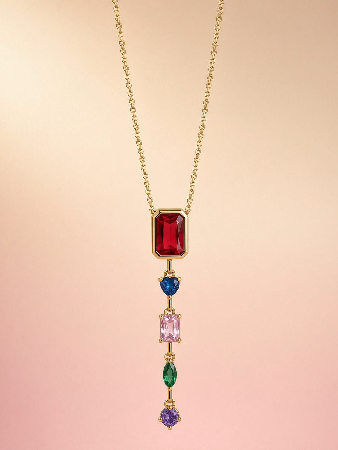 Ruby & Sapphire Multicolor Gemstone Pendant Necklace