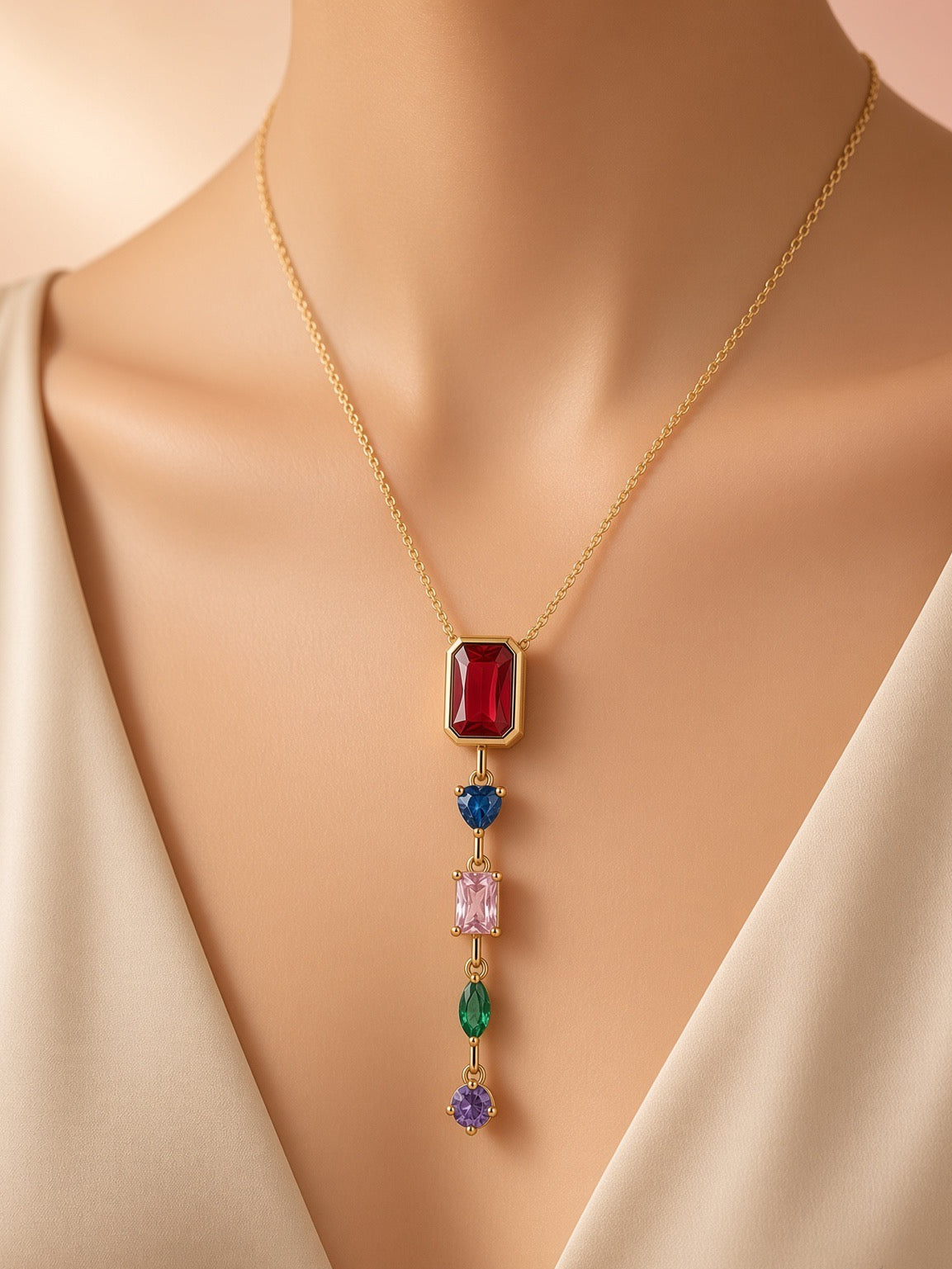 Rainbow Gemstone Cascade Necklace