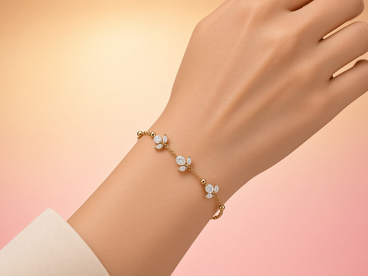 Elegant Gold Floral CZ Chain Bracelet – Anti-Tarnish