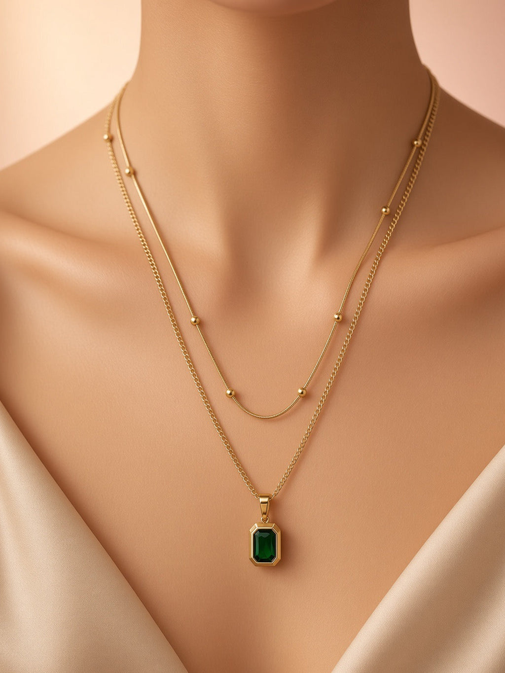 Emerald Luxe Layered Pendant Necklace