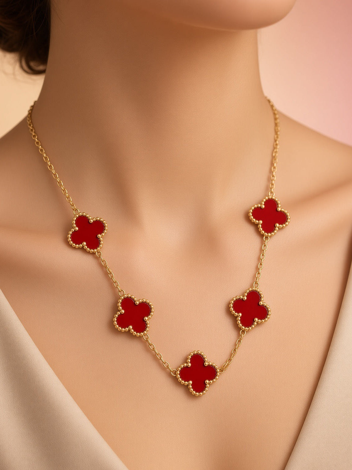 Ruby Clover Charm Necklace
