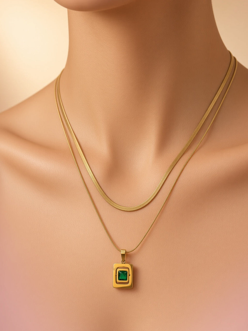 Emerald Square Layered Necklace