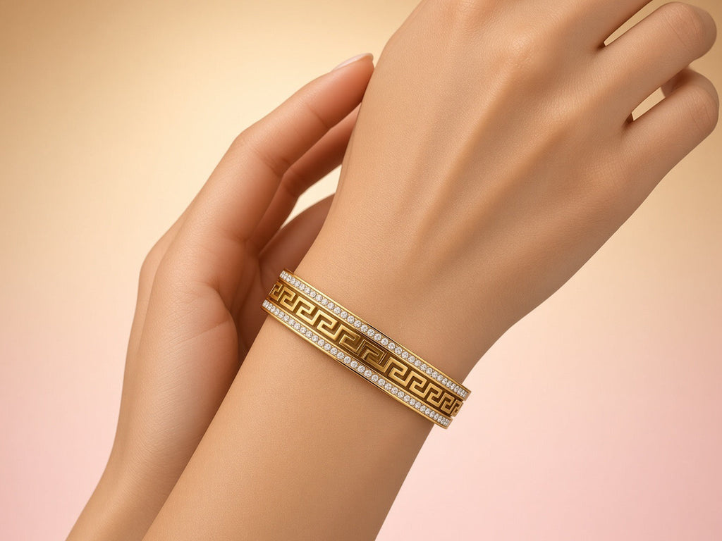 Classic Greek Key Crystal Bangle
