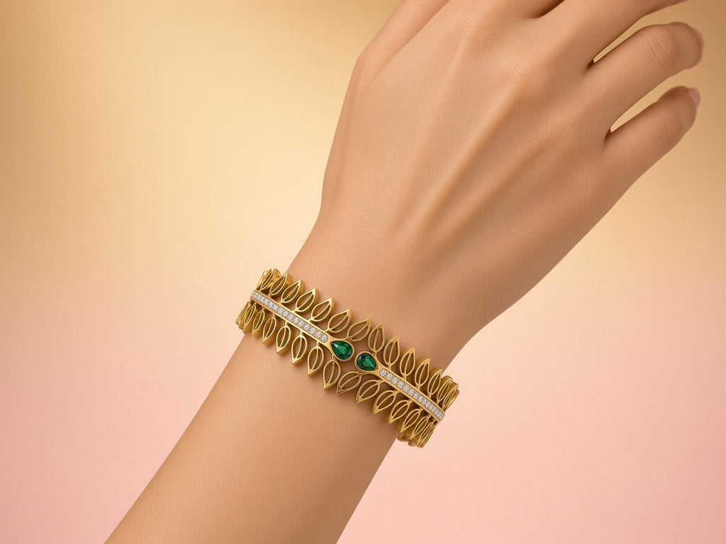 Emerald Leaf Crystal Cuff Bangle
