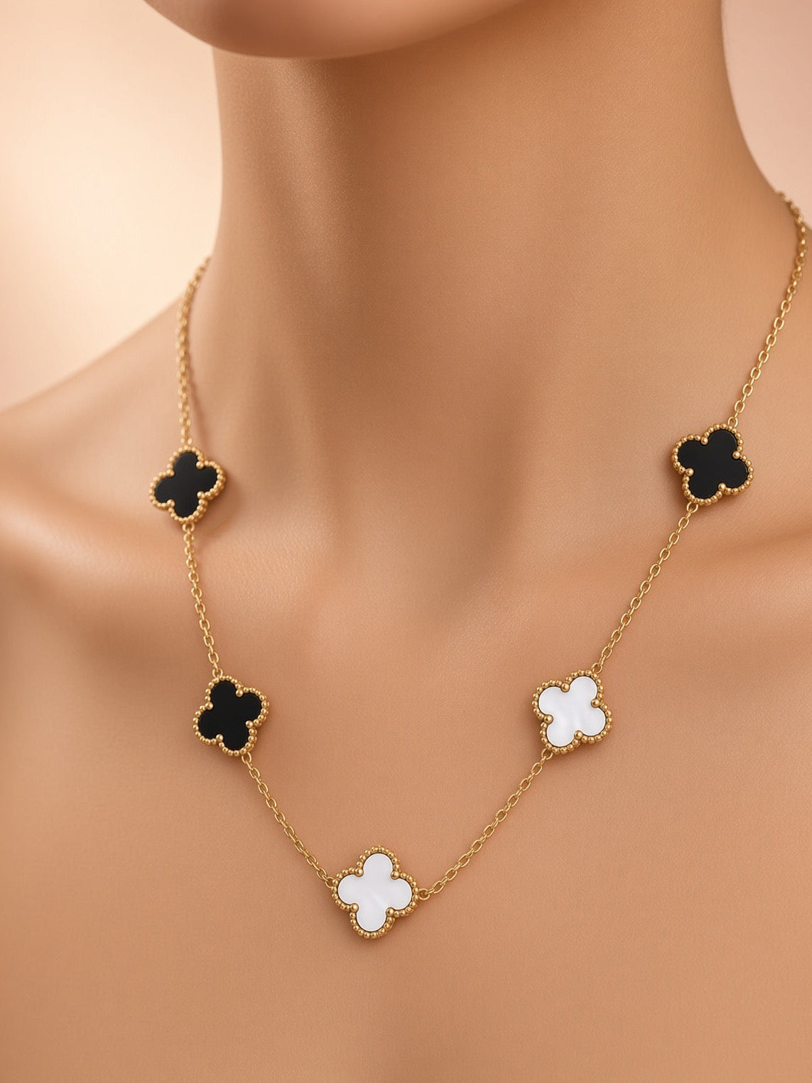 Noir & Pearl Clover Charm Necklace