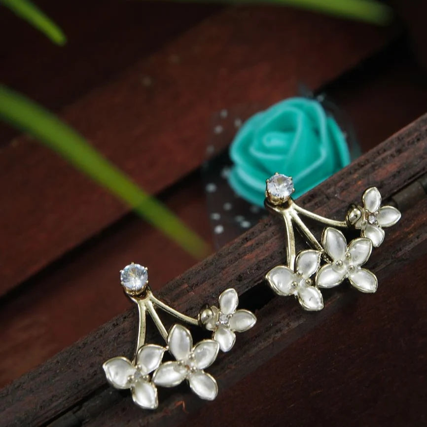 Korean Gold Plated Floral Drop Earrings – Dainty Flower CZ