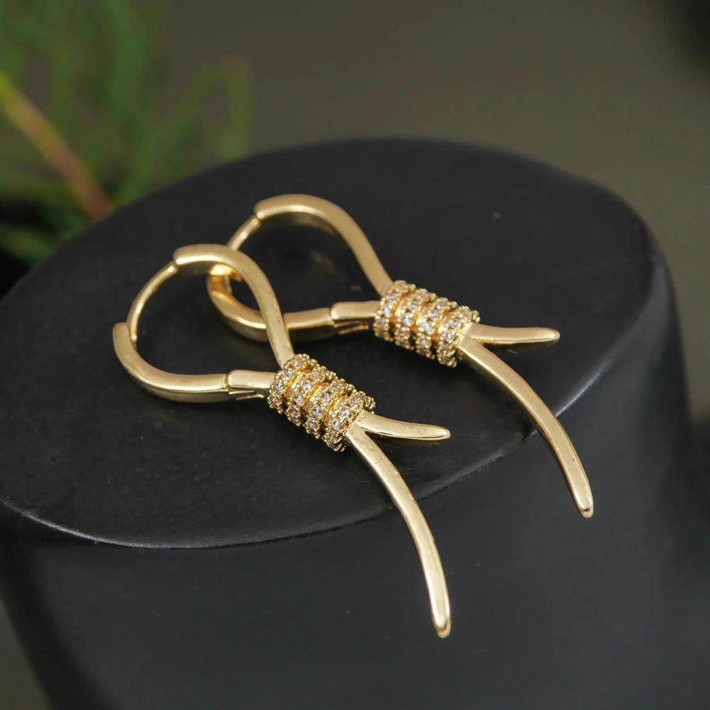 Enchanted Vine Korean Gold Stud Earrings – Dainty CZ Vine Drop