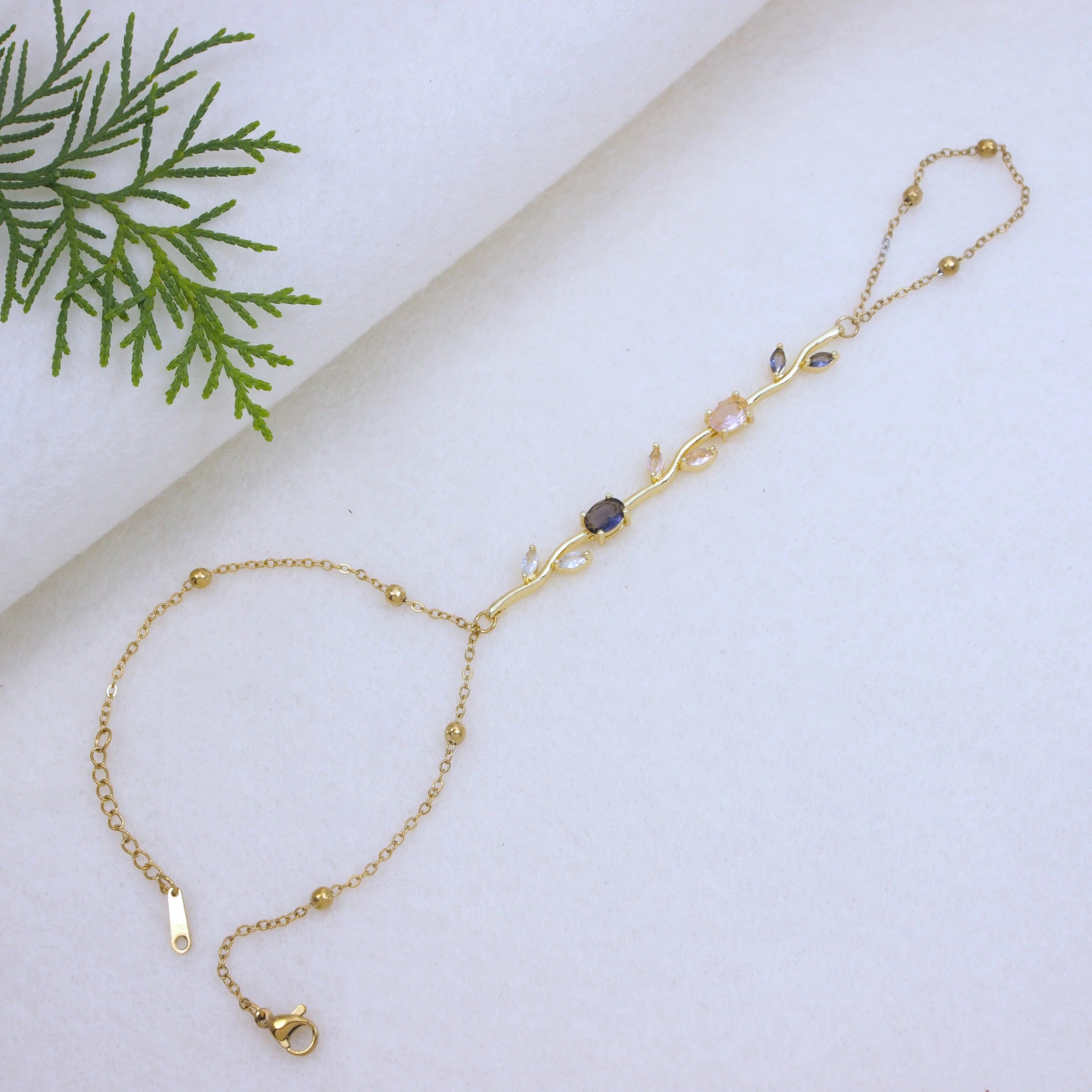 Tulip Hand Bracelet – Gold Plated with Multi-Color Cubic Zirconia
