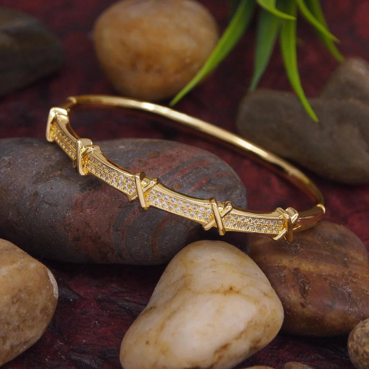 Golden Crystal Interlace Statement Cuff Bracelet