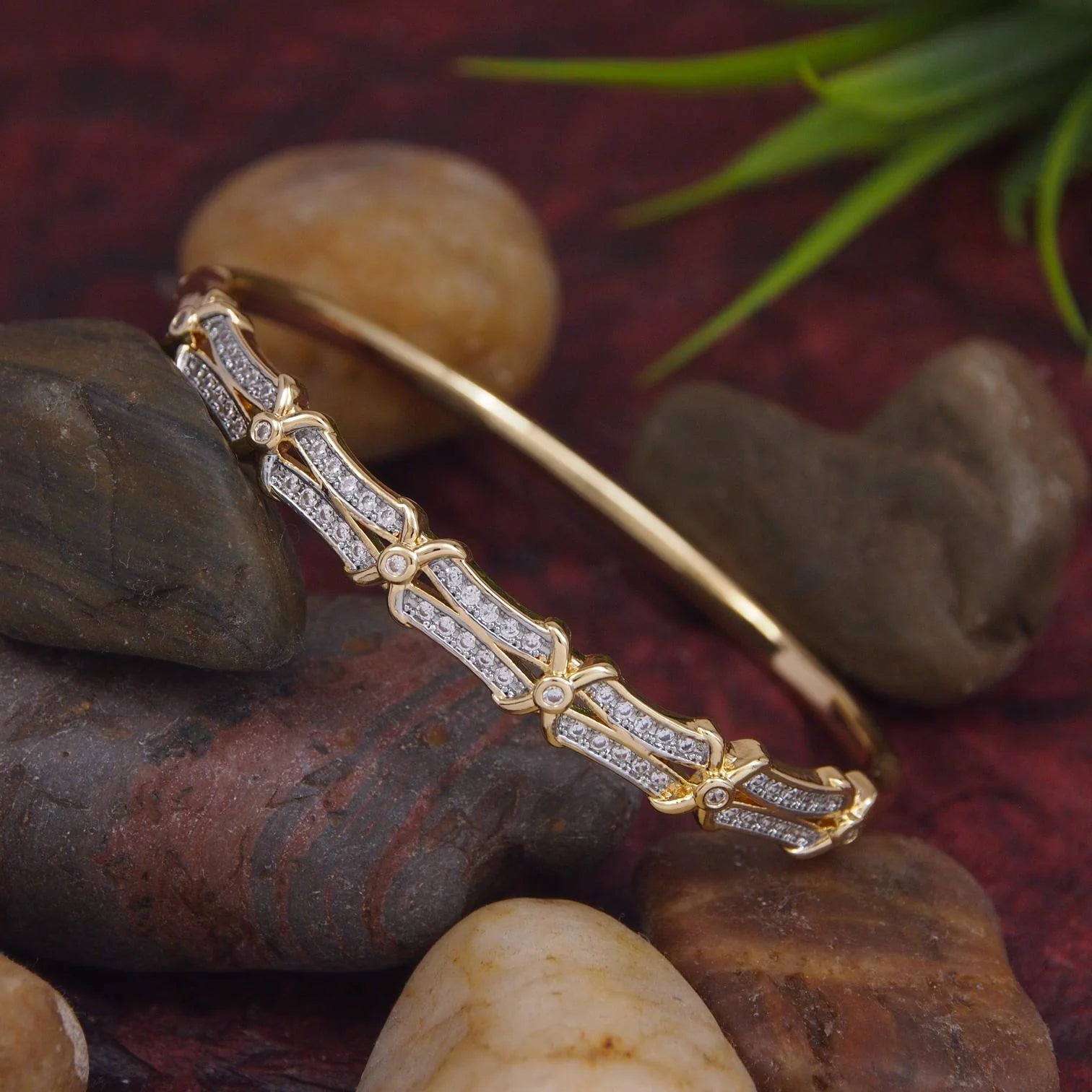 Golden Crystal Bow Cuff Bracelet – Luxe Statement Design