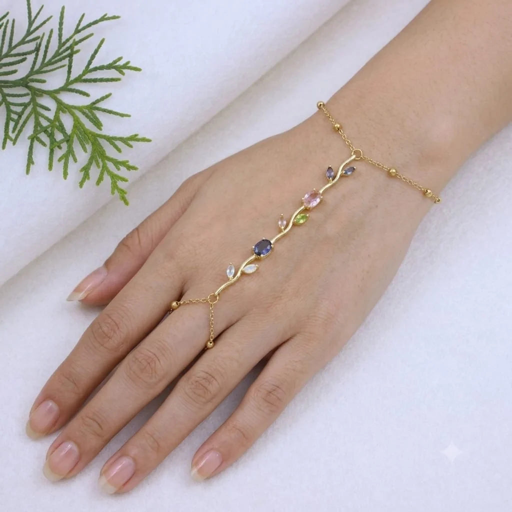Tulip Hand Bracelet – Gold Plated with Multi-Color Cubic Zirconia