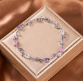 Anti-Tarnish Silver Tulip Stainless Steel Bracelet with Purple, Pink & White Stones