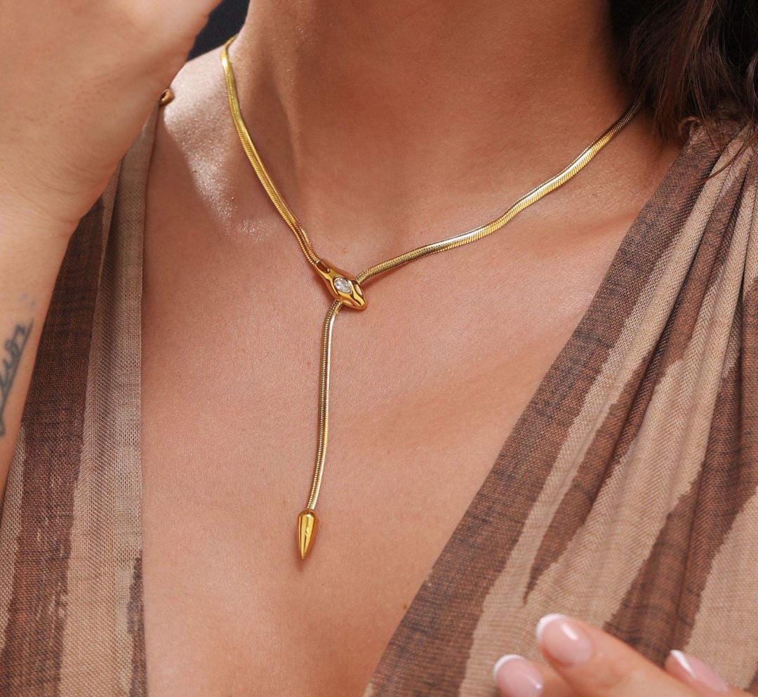 Anti-Tarnish Adjustable Snake Flat Diamond Chain Stainless Steel Necklace