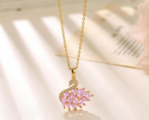 Anti-Tarnish Trendy Pink Swan Pendant Stainless Steel Necklace