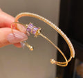 14K Gold Color CZ Purple Crystal Charm Adjustable Open Cuff Bangle