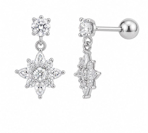 Anti-Tarnish Stainless Steel Rhodium Silver CZ Star Gaze Drop Stud Earrings